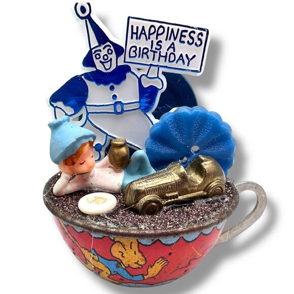 Happiness is a Birthday Kitschy Mini Assemblage - Decorative Sculpture - Picture 1 of 5